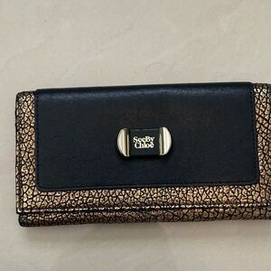 See By Chloe Black and Gold Wallet